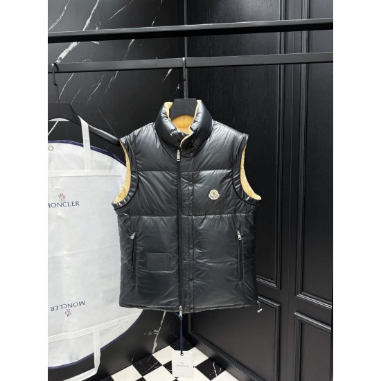 MONCLER 2-Way Detachable Sleeves Reversible Shiny Down Jacket & Vest Black 95% Duck Down Unisex 2026AW