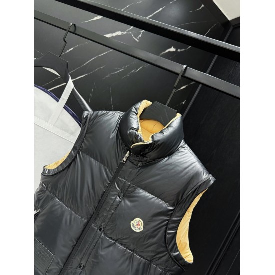 MONCLER 2-Way Detachable Sleeves Reversible Shiny Down Jacket & Vest Black 95% Duck Down Unisex 2026AW