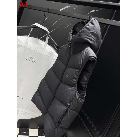 MONCLER Hooded Bicolor Puffer Down Vest 95% Duck Down White Black Unisex 2026AW