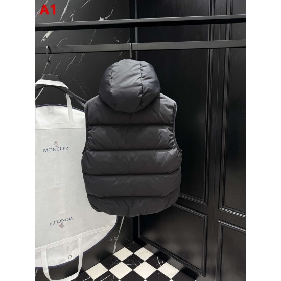MONCLER Hooded Bicolor Puffer Down Vest 95% Duck Down White Black Unisex 2026AW