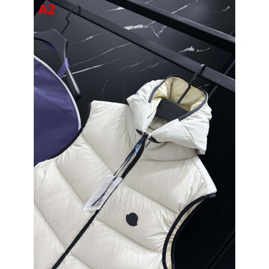 MONCLER Hooded Bicolor Puffer Down Vest 95% Duck Down White Black Unisex 2026AW