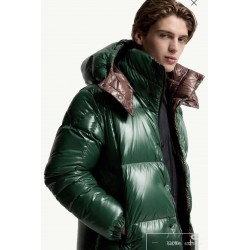 MONCLER Hooded Shiny Lacqué Puffer Down Jacket Emerald Green 95% Duck Down Unisex 2026AW