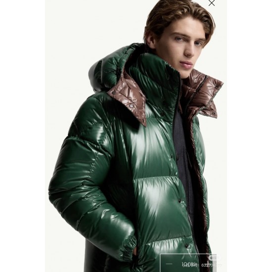 MONCLER Hooded Shiny Lacqué Puffer Down Jacket Emerald Green 95% Duck Down Unisex 2026AW