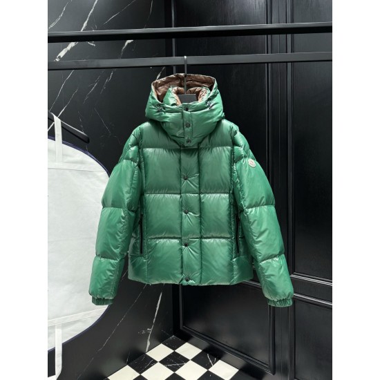 MONCLER Hooded Shiny Lacqué Puffer Down Jacket Emerald Green 95% Duck Down Unisex 2026AW