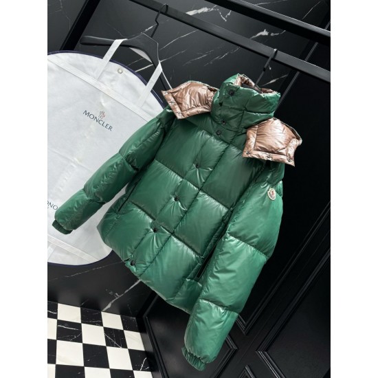 MONCLER Hooded Shiny Lacqué Puffer Down Jacket Emerald Green 95% Duck Down Unisex 2026AW