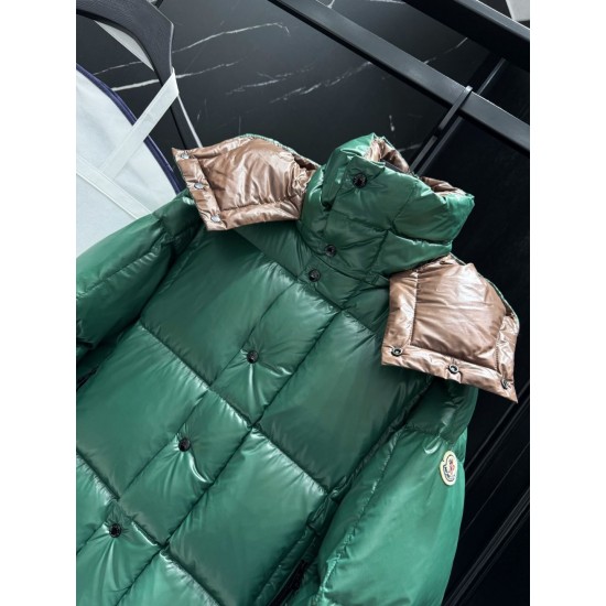 MONCLER Hooded Shiny Lacqué Puffer Down Jacket Emerald Green 95% Duck Down Unisex 2026AW