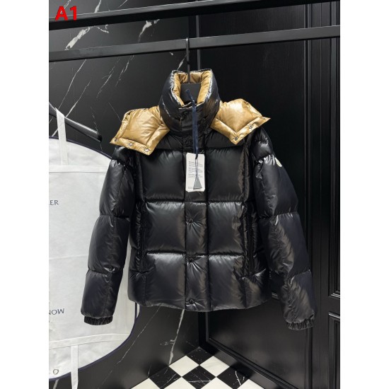 MONCLER Hooded Shiny Lacqué Puffer Down Jacket Black Orange 95% Duck Down Unisex 2026AW