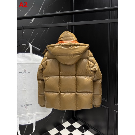 MONCLER Hooded Shiny Lacqué Puffer Down Jacket Black Orange 95% Duck Down Unisex 2026AW