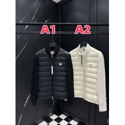 MONCLER Knit Hybrid Stand Collar Down Cardigan Jacket 90% Duck Down Black White Men 2026AW