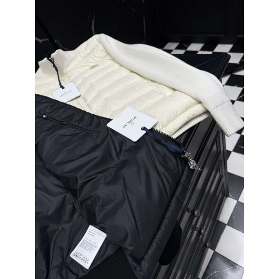 MONCLER Knit Hybrid Stand Collar Down Cardigan Jacket 90% Duck Down Black White Men 2026AW