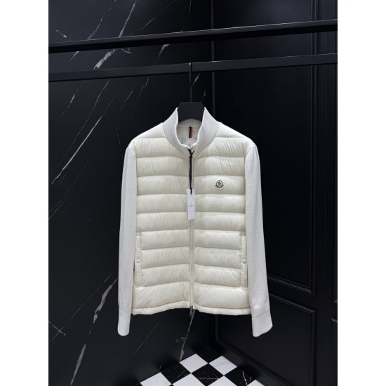 MONCLER Knit Hybrid Stand Collar Down Cardigan Jacket 90% Duck Down Black White Men 2026AW