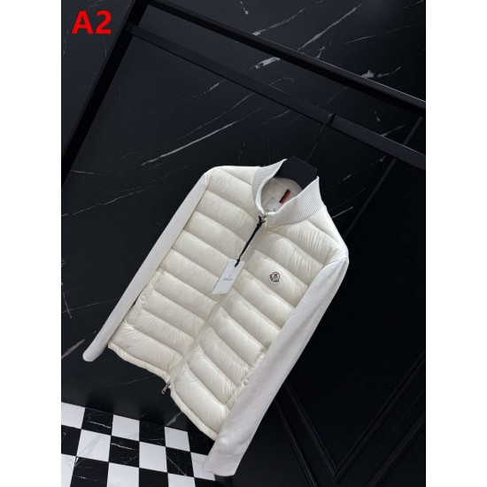 MONCLER Knit Hybrid Stand Collar Down Cardigan Jacket 90% Duck Down Black White Men 2026AW