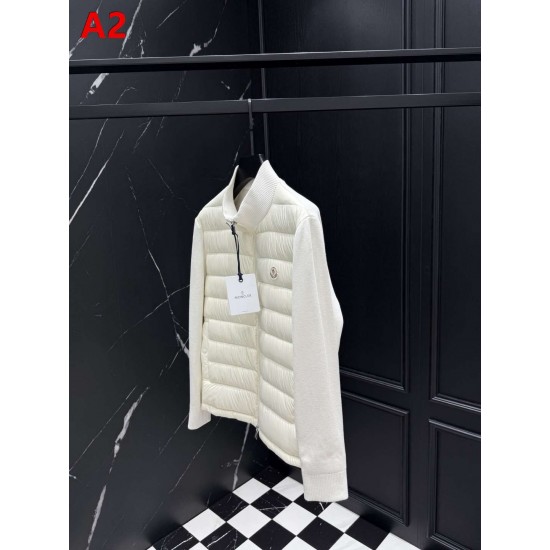 MONCLER Knit Hybrid Stand Collar Down Cardigan Jacket 90% Duck Down Black White Men 2026AW
