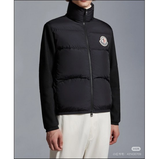 MONCLER Big Logo Knit Hybrid Stand Collar Down Jacket 95% Duck Down Black White Unisex 2026AW