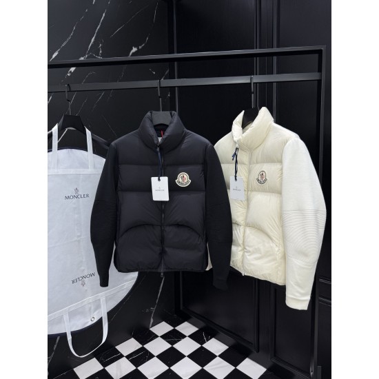 MONCLER Big Logo Knit Hybrid Stand Collar Down Jacket 95% Duck Down Black White Unisex 2026AW