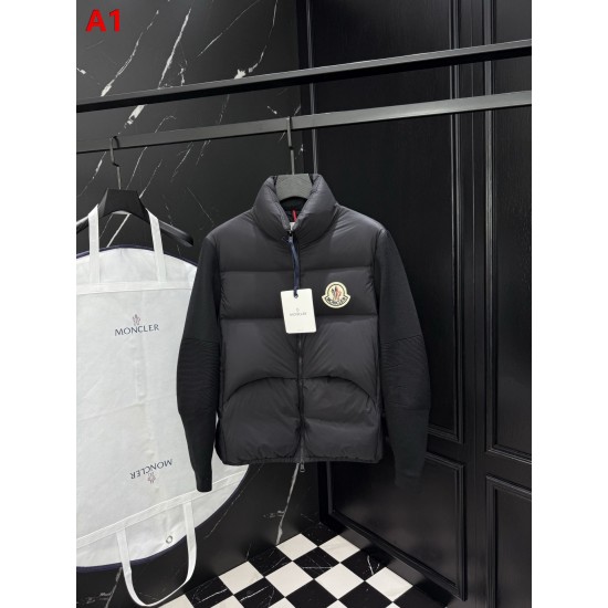 MONCLER Big Logo Knit Hybrid Stand Collar Down Jacket 95% Duck Down Black White Unisex 2026AW