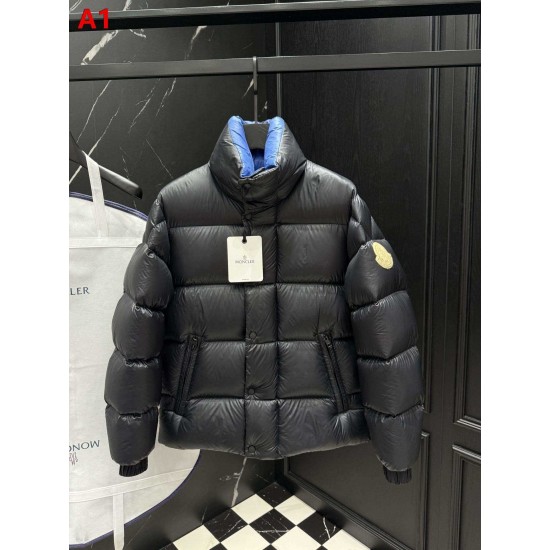MONCLER Gold Logo Stand Collar Shiny Puffer Down Jacket Black Blue 95% Duck Down Unisex 2026AW