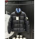 MONCLER Gold Logo Stand Collar Shiny Puffer Down Jacket Black Blue 95% Duck Down Unisex 2026AW