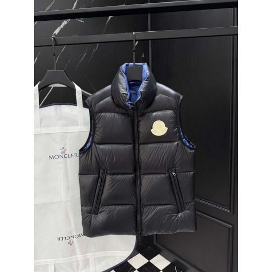 MONCLER SUMIDO Big Gold Logo Stand Collar Shiny Down Vest 90% Goose Down Black Unisex 2026AW