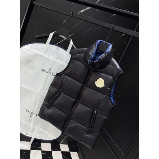 MONCLER SUMIDO Big Gold Logo Stand Collar Shiny Down Vest 90% Goose Down Black Unisex 2026AW