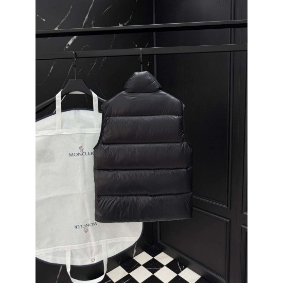 MONCLER SUMIDO Big Gold Logo Stand Collar Shiny Down Vest 90% Goose Down Black Unisex 2026AW