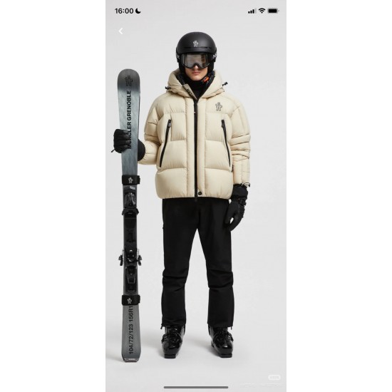 MONCLER GRENOBLE Technical Ski Hooded Short Down Jacket 95% Goose Down Black White Unisex 2026AW