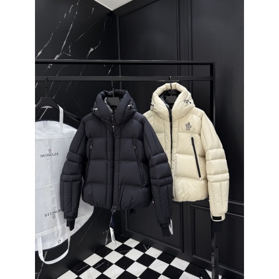 MONCLER GRENOBLE Technical Ski Hooded Short Down Jacket 95% Goose Down Black White Unisex 2026AW
