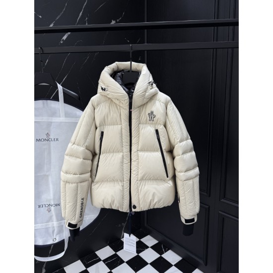MONCLER GRENOBLE Technical Ski Hooded Short Down Jacket 95% Goose Down Black White Unisex 2026AW