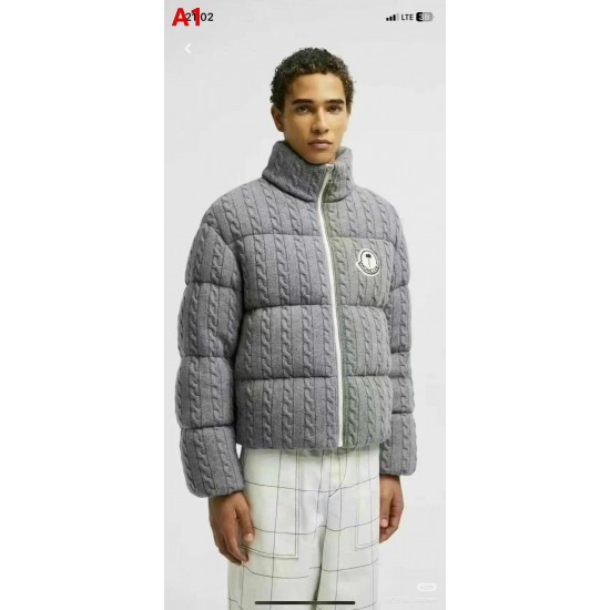 MONCLER × Palm Angels Cable Knit Stand Collar Puffer Down Jacket 95% Duck Down 4 Colors Unisex 2026AW