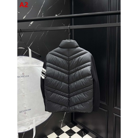 MONCLER Sleeve Stripe Knit Hybrid V-Quilted Stand Collar Down Jacket 95% Duck Down Black Unisex 2026AW
