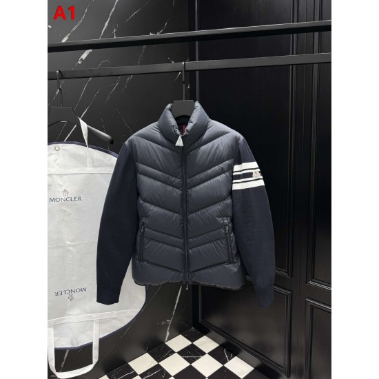 MONCLER Sleeve Stripe Knit Hybrid V-Quilted Stand Collar Down Jacket 95% Duck Down Black Unisex 2026AW