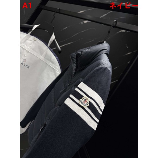 MONCLER Sleeve Stripe Knit Hybrid V-Quilted Stand Collar Down Jacket 95% Duck Down Black Unisex 2026AW