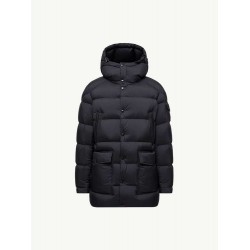 MONCLER Hooded Mid-Length Matte Nylon Down Parka Coat 95% Duck Down Black Unisex 2026AW
