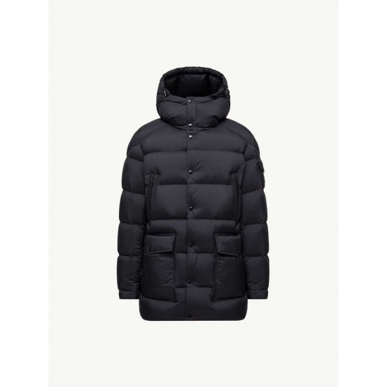 MONCLER Hooded Mid-Length Matte Nylon Down Parka Coat 95% Duck Down Black Unisex 2026AW
