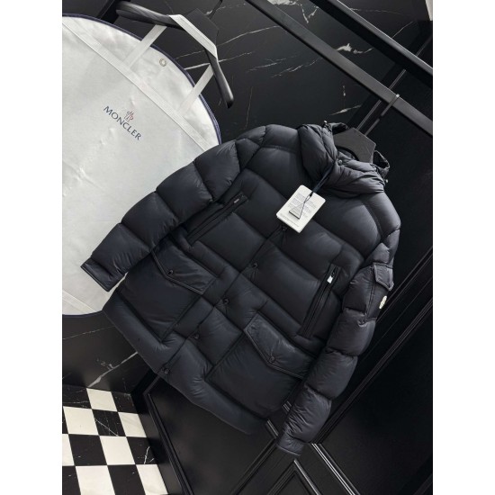 MONCLER Hooded Mid-Length Matte Nylon Down Parka Coat 95% Duck Down Black Unisex 2026AW