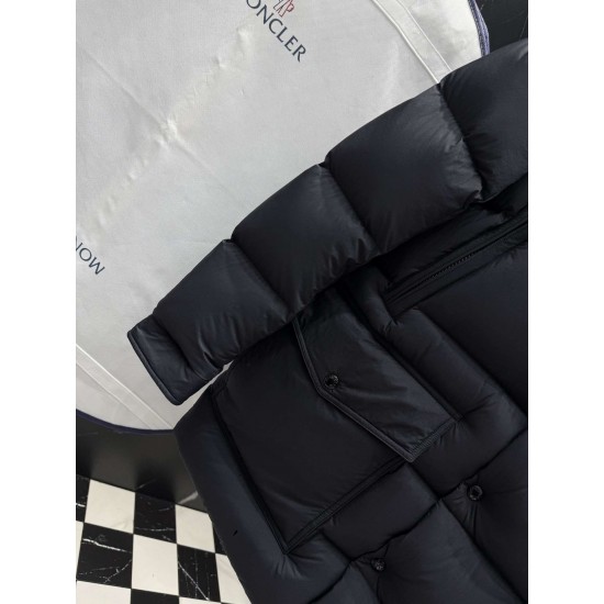 MONCLER Hooded Mid-Length Matte Nylon Down Parka Coat 95% Duck Down Black Unisex 2026AW