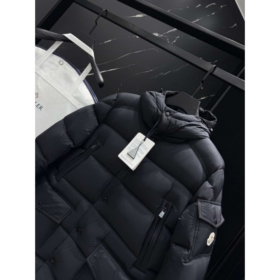 MONCLER Hooded Mid-Length Matte Nylon Down Parka Coat 95% Duck Down Black Unisex 2026AW