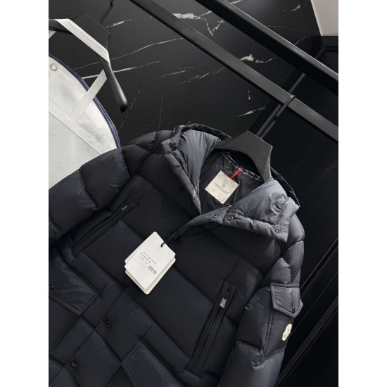 MONCLER Hooded Mid-Length Matte Nylon Down Parka Coat 95% Duck Down Black Unisex 2026AW