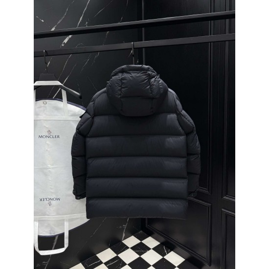 MONCLER Hooded Mid-Length Matte Nylon Down Parka Coat 95% Duck Down Black Unisex 2026AW