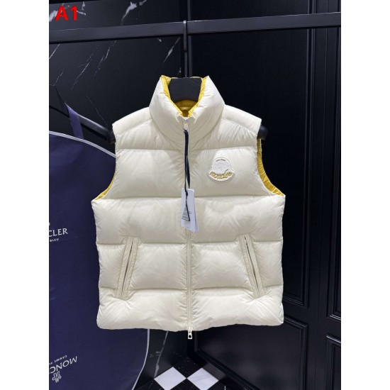 MONCLER Script Embroidered Logo Stand Collar Puffer Down Vest 95% Duck Down Black Ivory Unisex 2026AW