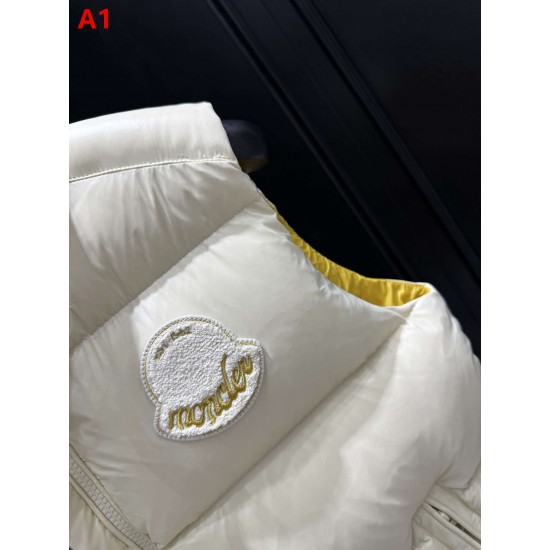 MONCLER Script Embroidered Logo Stand Collar Puffer Down Vest 95% Duck Down Black Ivory Unisex 2026AW