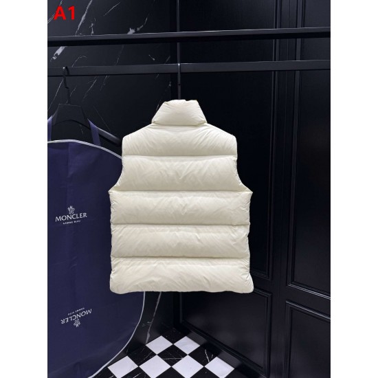 MONCLER Script Embroidered Logo Stand Collar Puffer Down Vest 95% Duck Down Black Ivory Unisex 2026AW