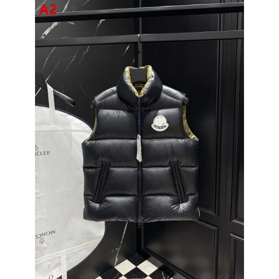 MONCLER Script Embroidered Logo Stand Collar Puffer Down Vest 95% Duck Down Black Ivory Unisex 2026AW