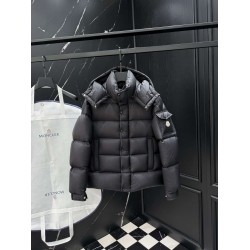 MONCLER Hooded Matte Nylon Puffer Down Jacket Sleeve Pocket 95% Duck Down Black Unisex 2026AW