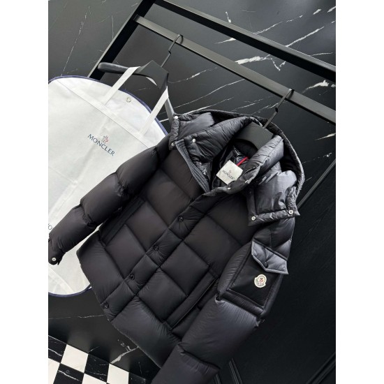 MONCLER Hooded Matte Nylon Puffer Down Jacket Sleeve Pocket 95% Duck Down Black Unisex 2026AW
