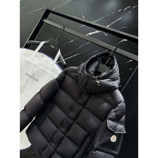 MONCLER Hooded Matte Nylon Puffer Down Jacket Sleeve Pocket 95% Duck Down Black Unisex 2026AW