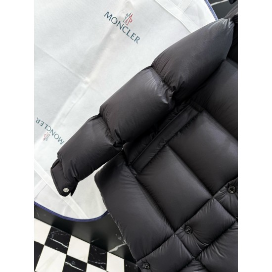 MONCLER Hooded Matte Nylon Puffer Down Jacket Sleeve Pocket 95% Duck Down Black Unisex 2026AW