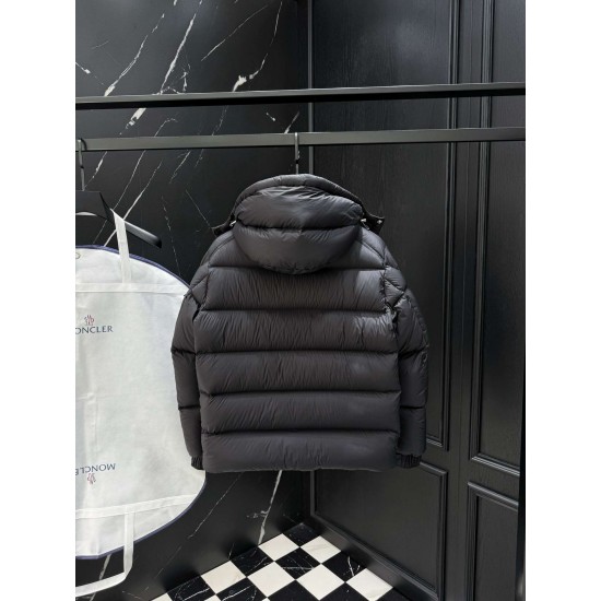 MONCLER Hooded Matte Nylon Puffer Down Jacket Sleeve Pocket 95% Duck Down Black Unisex 2026AW