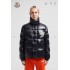 MONCLER Chenille Crest Embroidered Stand Collar Shiny Puffer Down Jacket 95% Duck Down Black Blue 2026AW