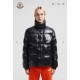 MONCLER Chenille Crest Embroidered Stand Collar Shiny Puffer Down Jacket 95% Duck Down Black Blue 2026AW